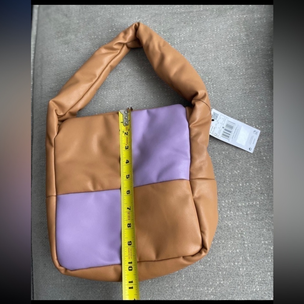 Mango Brown Purple Square Colorblock Bag Y2K Boho Hippie Shoulder Bag - Picture 6 of 8
